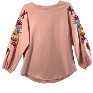 Matilda Jane Top Womens Small Pink Floral Embroidered Raglan Tunic Sweatshirt
